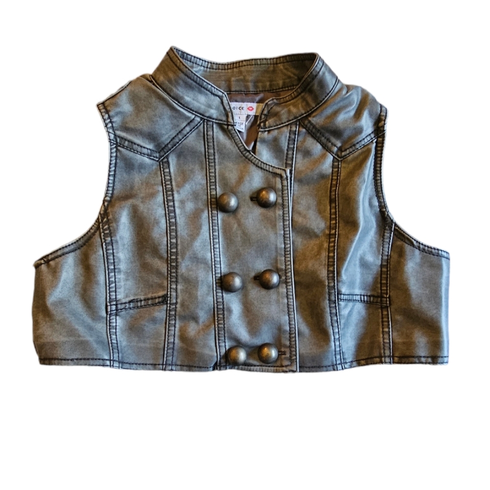 Voice Crop Grunge Rock Goth Victorian vest faux leather, size M- L